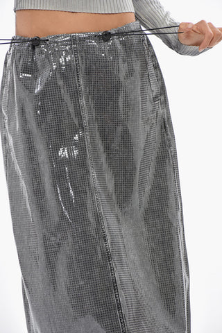 광택 미디 스커트 DE-MIRTOW-S 스트링 디테일