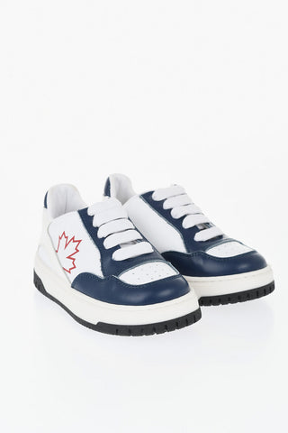 Low Two-Tone Leather Sneakers with Printed Logo