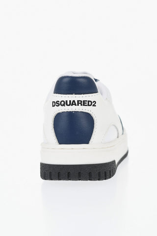 Low Two-Tone Leather Sneakers with Printed Logo