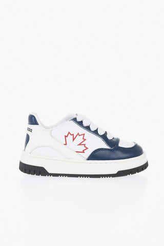 Low Two-Tone Leather Sneakers with Printed Logo