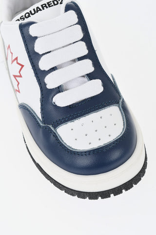 Low Two-Tone Leather Sneakers with Printed Logo