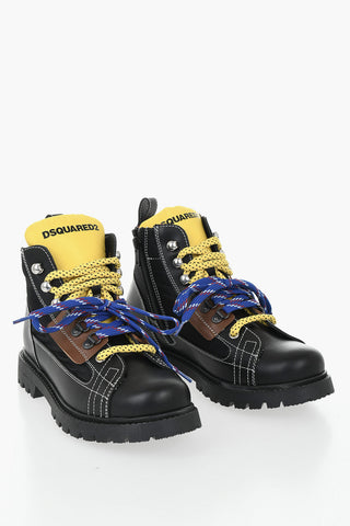 Leather and Technical Fabric Ankle Boots With Contrast Details