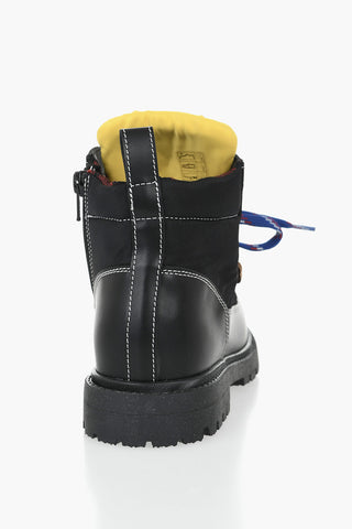 Leather and Technical Fabric Ankle Boots With Contrast Details