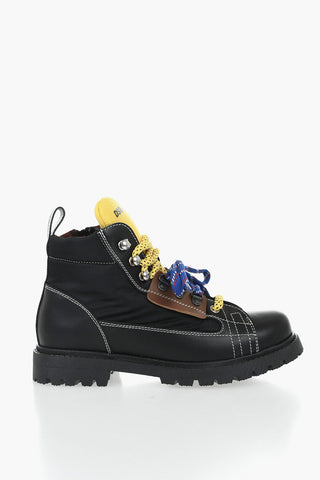 Leather and Technical Fabric Ankle Boots With Contrast Details