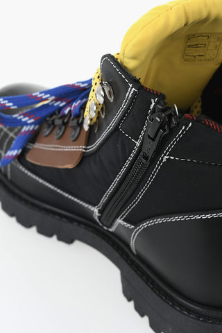 Leather and Technical Fabric Ankle Boots With Contrast Details