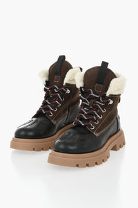 Leather and Suede Hiking Ankle Boots with Side Zip