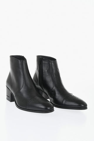 Leather Ankle Boots Solid-Color with Side Zip Heel 6.5cm