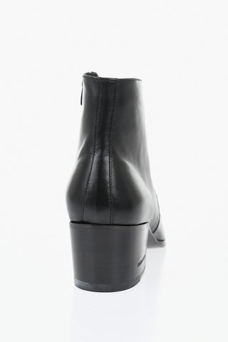 Leather Ankle Boots Solid-Color with Side Zip Heel 6.5cm