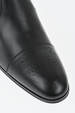 Leather Ankle Boots Solid-Color with Side Zip Heel 6.5cm