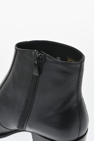 Leather Ankle Boots Solid-Color with Side Zip Heel 6.5cm