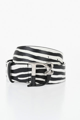 Animal-Print Leather Belt with Monogram Buckle 40mm