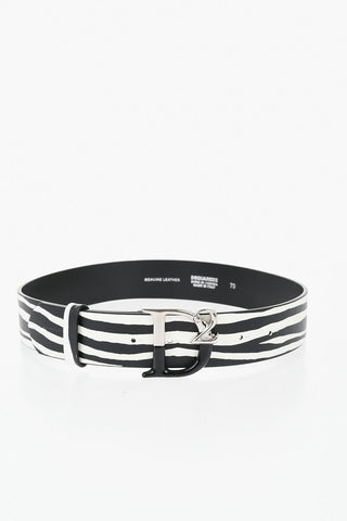 Animal-Print Leather Belt with Monogram Buckle 40mm