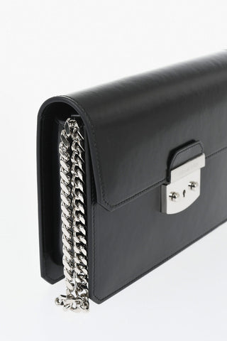 Leather Clutches with Silvered Mirrored-Effect Closure