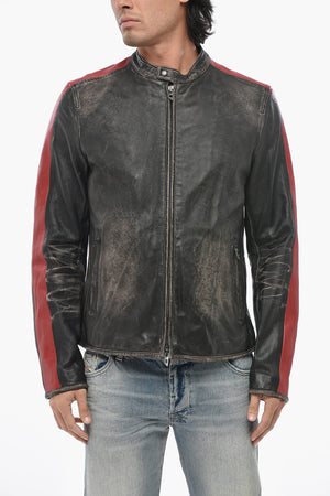 Leather Jacket L-RENN with Contrast Side Stripes