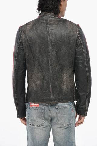 Leather Jacket L-RENN with Contrast Side Stripes