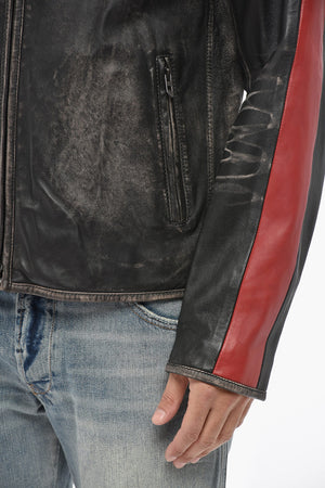 Leather Jacket L-RENN with Contrast Side Stripes