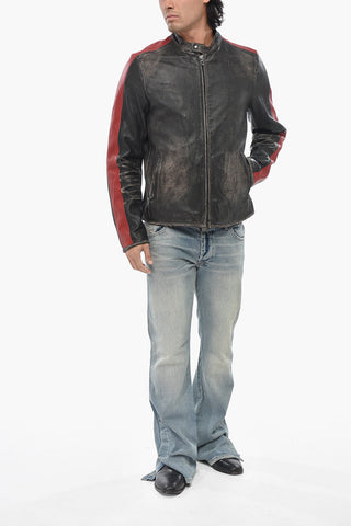 Leather Jacket L-RENN with Contrast Side Stripes