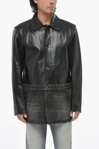 Leather Coach Jacket L-BRETCH With Denim Insert