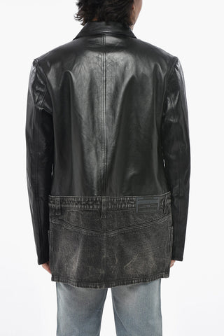 Leather Coach Jacket L-BRETCH With Denim Insert