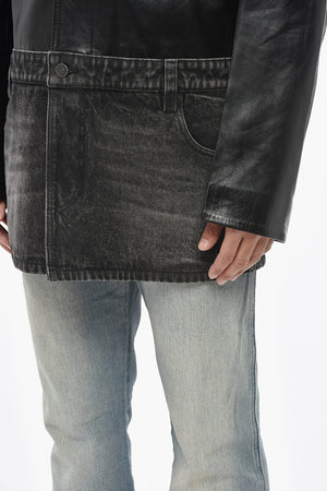 Leather Coach Jacket L-BRETCH With Denim Insert