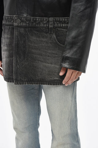 Leather Coach Jacket L-BRETCH With Denim Insert