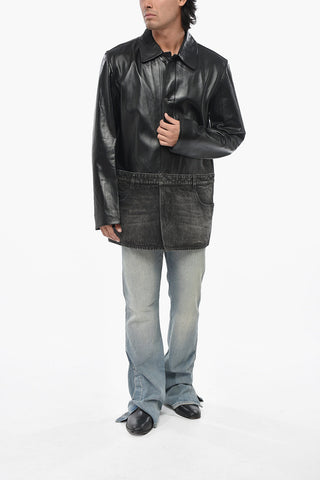 Leather Coach Jacket L-BRETCH With Denim Insert