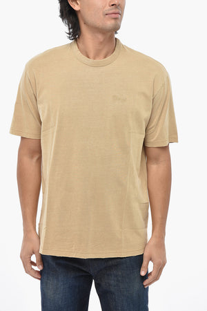 T-Shirt Girocollo Loose Fit in Tinta Unita con Ricamo a Contrasto