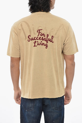 Crew Neck Loose-Fit Solid-Color T-Shirt with Contrast Embroidery