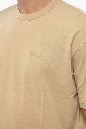 T-Shirt Girocollo Loose Fit in Tinta Unita con Ricamo a Contrasto