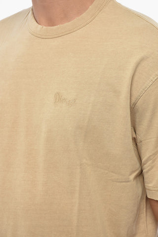 Crew Neck Loose-Fit Solid-Color T-Shirt with Contrast Embroidery