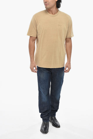 Crew Neck Loose-Fit Solid-Color T-Shirt with Contrast Embroidery