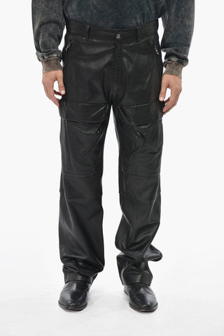 Pantaloni Cargo P-GAST in Pelle a Tinta Unita