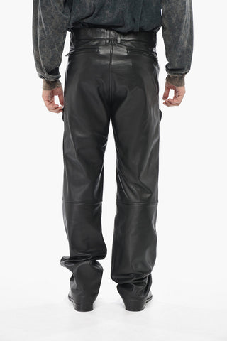 Pantaloni Cargo P-GAST in Pelle a Tinta Unita