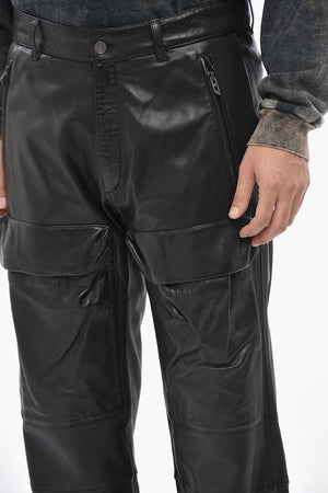 Pantaloni Cargo P-GAST in Pelle a Tinta Unita