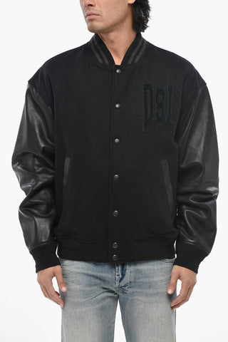 Wool Bomber L-NYMAN with Monogram and Leather Sleeves