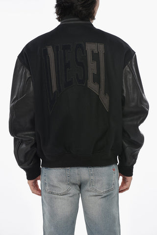 Wool Bomber L-NYMAN with Monogram and Leather Sleeves