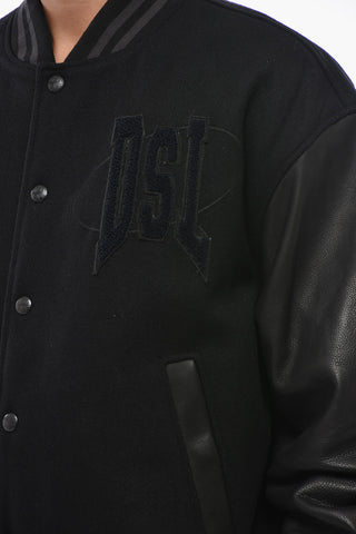 Wool Bomber L-NYMAN with Monogram and Leather Sleeves