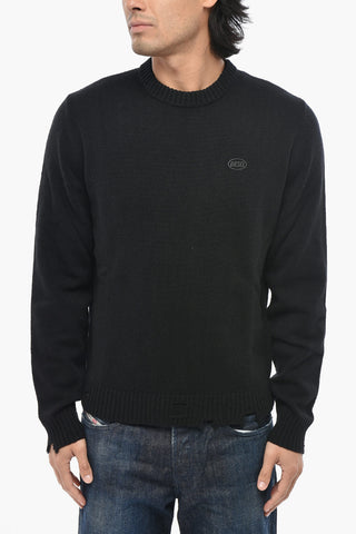 Wool Crewneck Sweater K-LARENCE-CREW-OUT With Distressed Hem