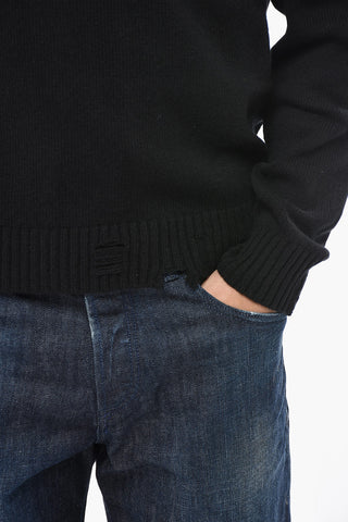 Wool Crewneck Sweater K-LARENCE-CREW-OUT With Distressed Hem