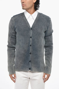 Cardigan K-ARDI-D a Costine Effetto Delavè con Scollo a V