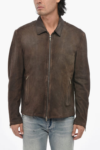 Leather Jacket L-CROMBE with Zipped Sleeves
