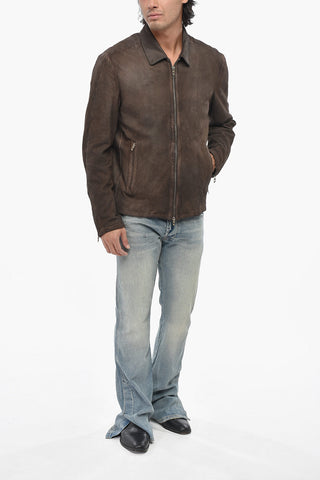 Leather Jacket L-CROMBE with Zipped Sleeves
