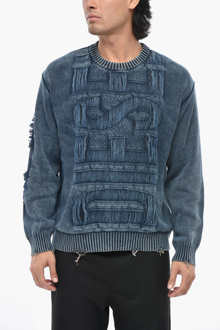 Crewneck Sweater K-ROTTISSIMO Vintage Effect with Jacquard Logo