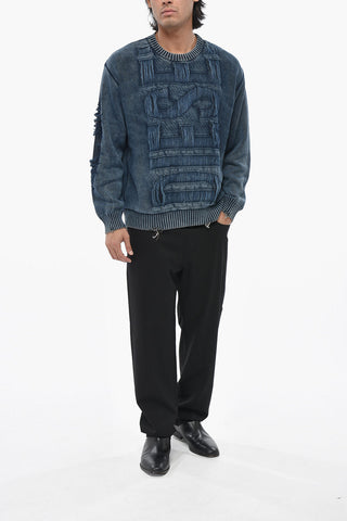 Crewneck Sweater K-ROTTISSIMO Vintage Effect with Jacquard Logo