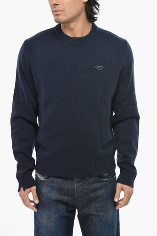 Wool Crewneck Sweater K-LARENCE-CREW-OUT With Distressed Hem