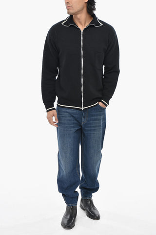 MM1 MM10 Wool High-Neck Sweater with Pocket and Zip Closure