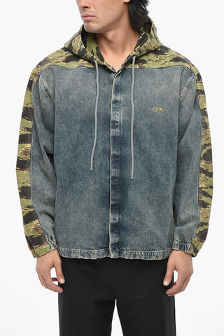 Denim Jacket D-DEWNYSH-S with Camouflage Inserts and Hood