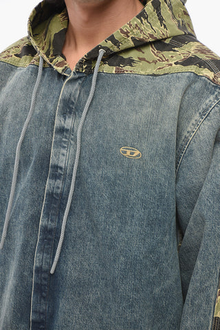 Denim Jacket D-DEWNYSH-S with Camouflage Inserts and Hood