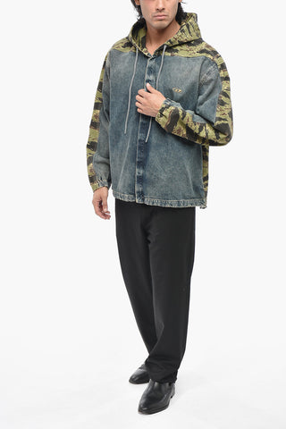 Denim Jacket D-DEWNYSH-S with Camouflage Inserts and Hood