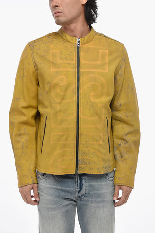 Vintage-Effect Leather Jacket L-EVERT-A GIACCA with Faded Front Maxi Logo